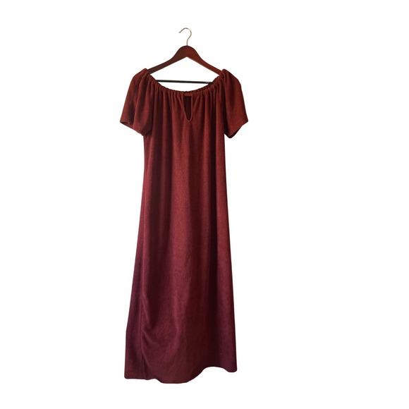 Dresses & Skirts - Vintage 70s Terry Cloth Rust Orange Keyhole Maxi Dress Boho Cottagecore Large